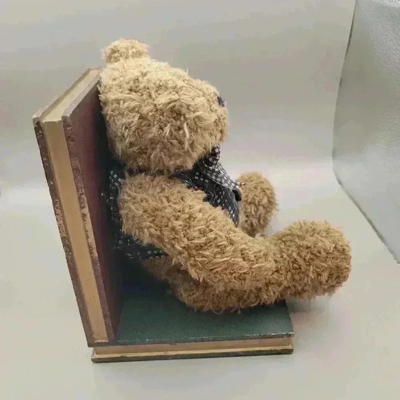 Vintage Set of Plush Teddy Bear Wooden Bookends Books are Fun/Teddies Stories - Picture 5 of 9